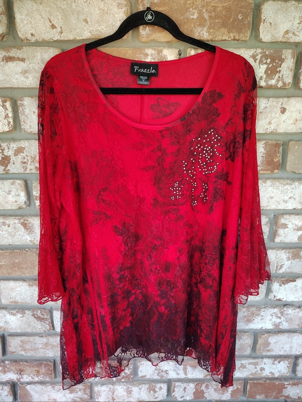 Frazzle Embellished Red & Black Lace Tunic Top Sz XL Whimsigoth Fairy Grunge